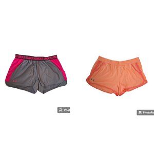 (2) Under Armour Training Shorts Charcoal/Pink Orange/Melon Ladies XL 2 Pair